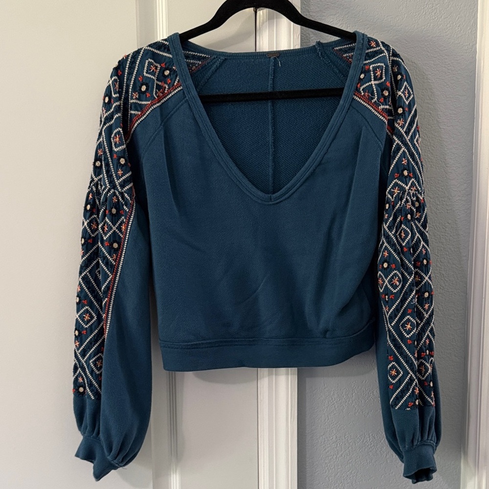 Free People Embroidered V-Neck Women's Top